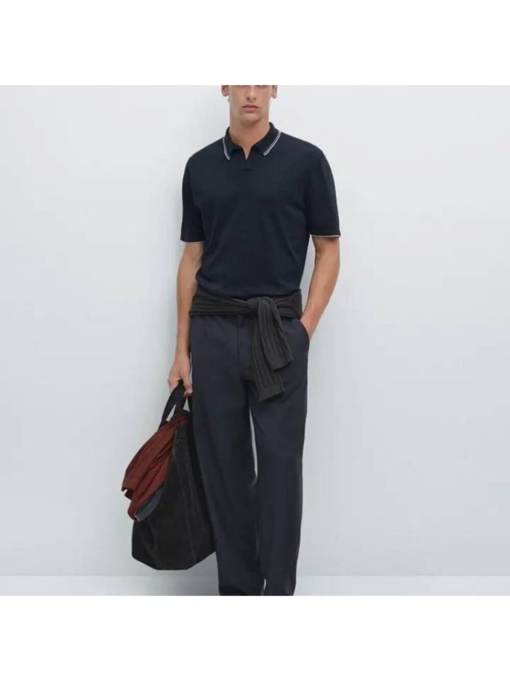 Massimo Dutti Navy Blue Polo Shirt Mens Large Short Sleeve Cotton 0942/440 NWT